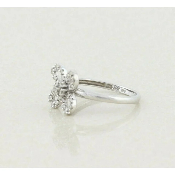 14k White Gold Diamond Ring Bow Flower Ring Size 7 1/4 - Picture 8 of 9